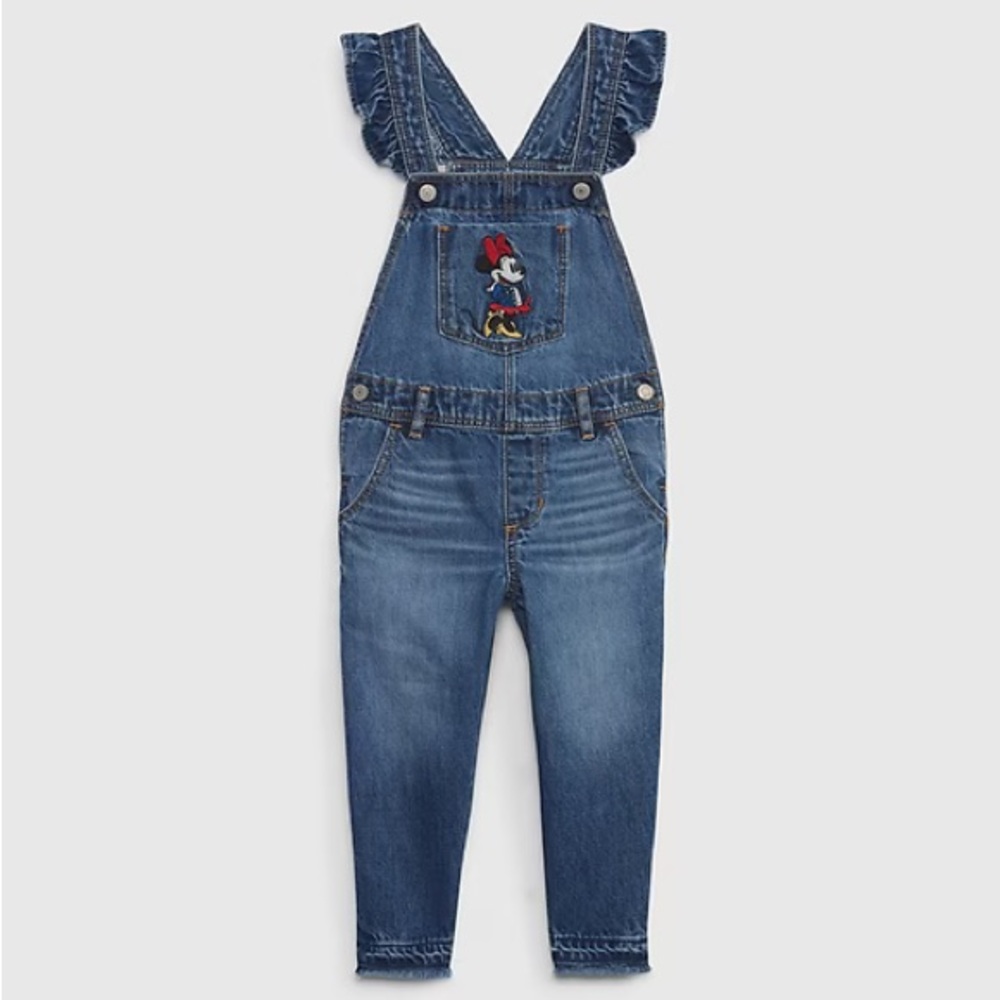 GAP Kids X Disney Baby & Toddler Minnie Mouse Blue Denim Overalls Frayed Hem